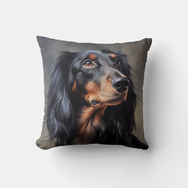 Cojín Decorativo Dachshund de cabello largo (Anverso)
