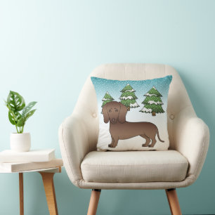Cojín Decorativo Dachshund de Pelaje Liso de Chocolate - Bosque Inv