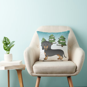 Cojín Decorativo Dachshund de pelo corto negro y marrón - Bosque in