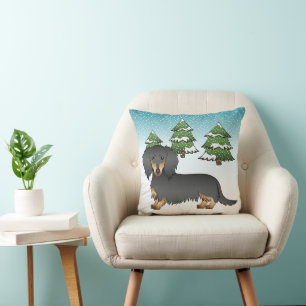 Cojín Decorativo Dachshund de pelo largo negro y tan largo - Selva 