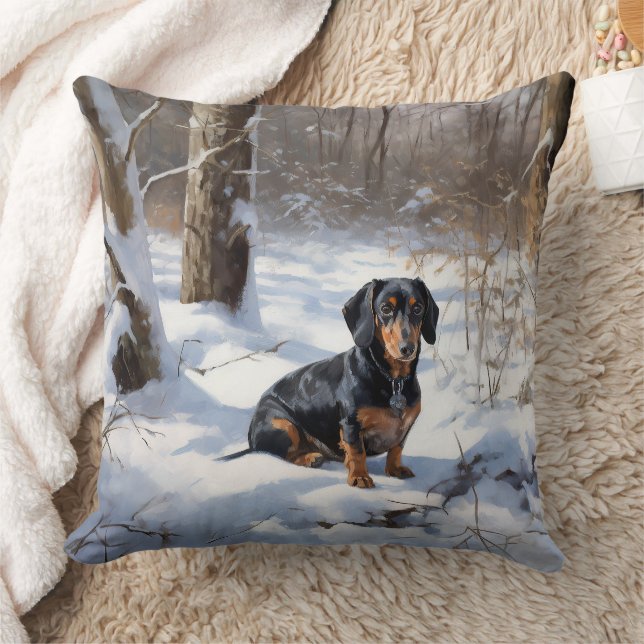 Cojín Decorativo Dachshund deja que nieve Navidades (Manta)