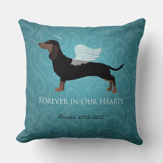 Cojín Decorativo Dachshund - Diseño conmemorativo de la pérdida de  (Anverso)