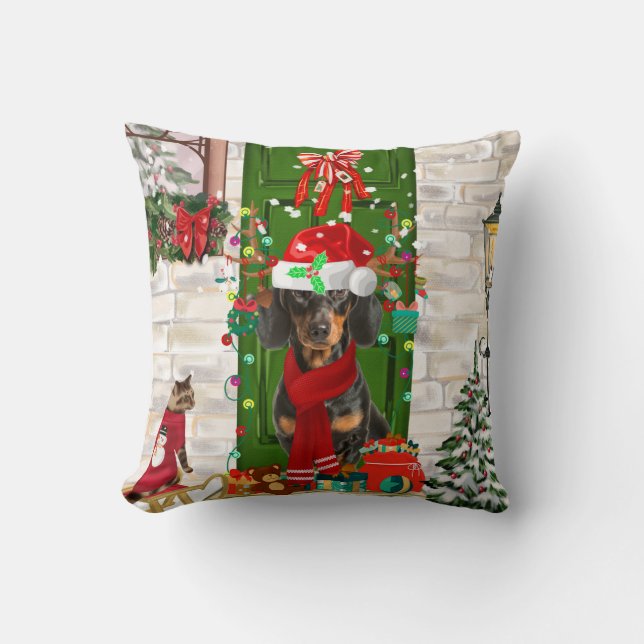 Cojín Decorativo Dachshund Dog Christmas  (Anverso)