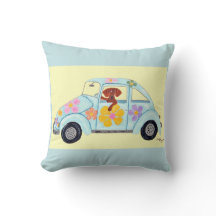 Dachshund en coche hippie