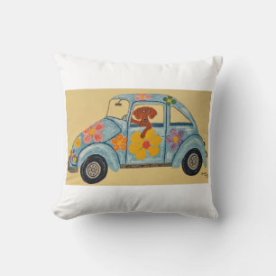Cojín Decorativo Dachshund en coche hippie