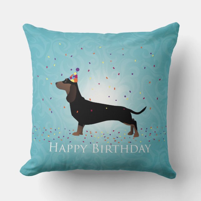 Cojín Decorativo Dachshund Feliz cumpleaños (Anverso)