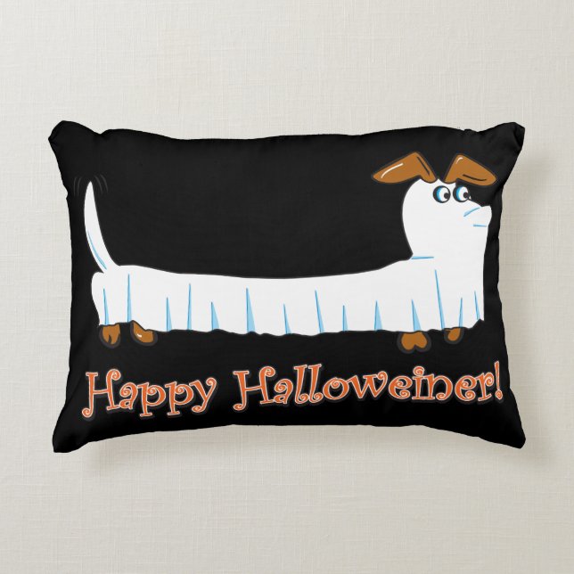 Cojín Decorativo Dachshund feliz de Halloween (Anverso)