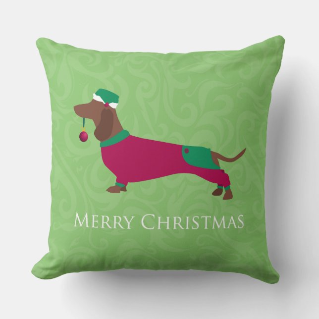 Cojín Decorativo Dachshund - Feliz diseño navideño (Anverso)