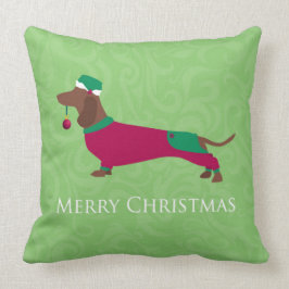 Cojín Decorativo Dachshund - Feliz diseño navideño