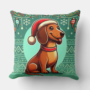 Cojín Decorativo Dachshund festivo usando Santa Hat