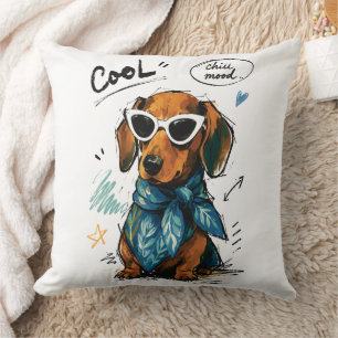 Cojín Decorativo Dachshund Fresco con Gafas de Sol