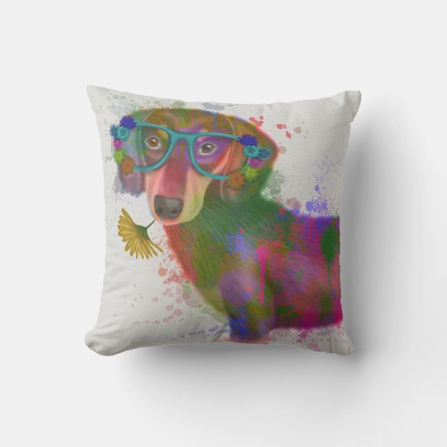 Cojín Decorativo Dachshund & Glasses Splash Arcoiris (Anverso)
