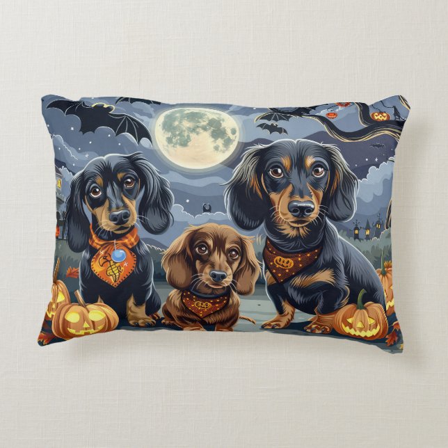 Cojín Decorativo Dachshund Halloween Spooky (Reverso)