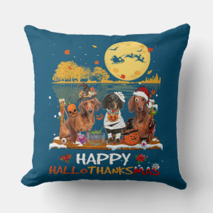 Cojín Decorativo Dachshund Happy Hallothanksmas Halloween Thanksgiv