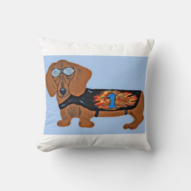 Cojín Decorativo Dachshund in Racing Jacket Throw Pillow (Anverso)