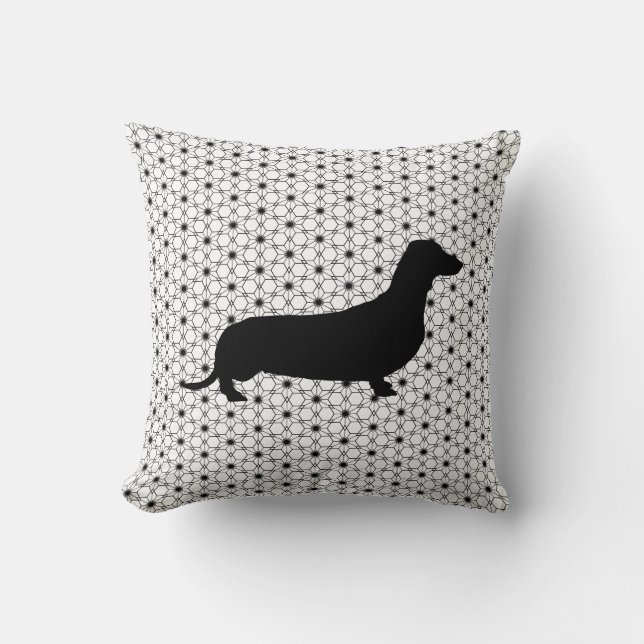 Cojín Decorativo Dachshund negro de la silueta en blanco y negro (Anverso)
