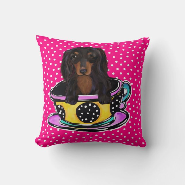Cojín Decorativo Dachshund negro de pelo largo (Anverso)