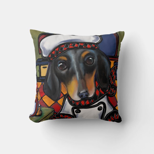 Cojín Decorativo Dachshund negro y bronce    (Anverso)