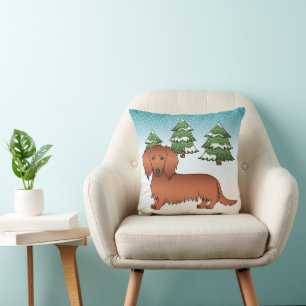 Cojín Decorativo Dachshund Pelirrojo de Pelo Largo Perro Lindo - Bo