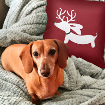 Dachshund Pillow de reno en rojo
