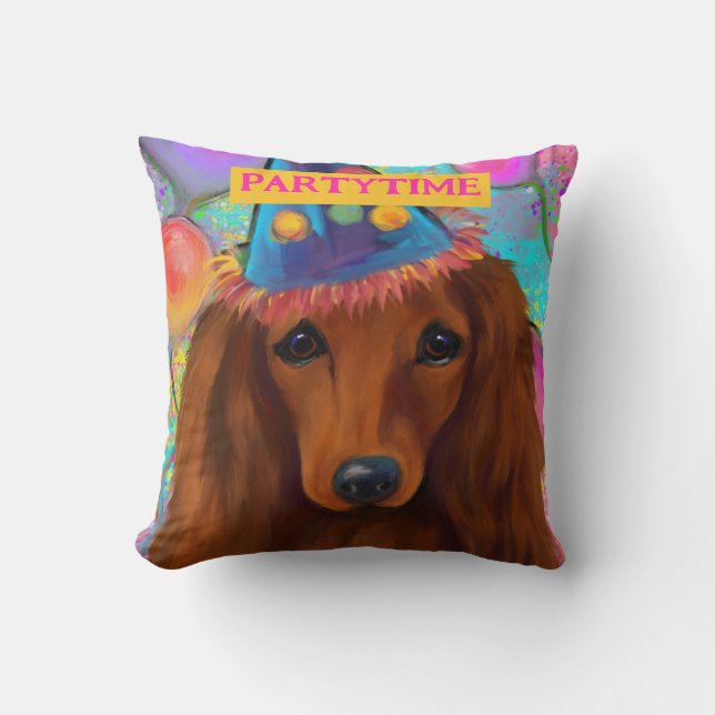 COJÍN DECORATIVO DACHSHUND ROJO            (Anverso)