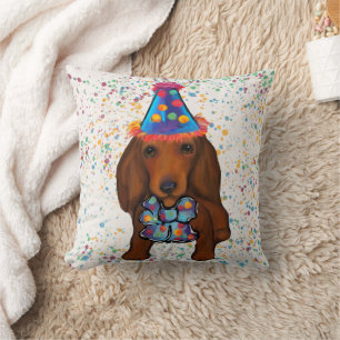 Cojín Decorativo Dachshund Rojo de Pelo Largo     