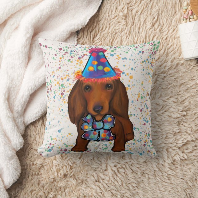 Cojín Decorativo Dachshund Rojo de Pelo Largo      (Manta)