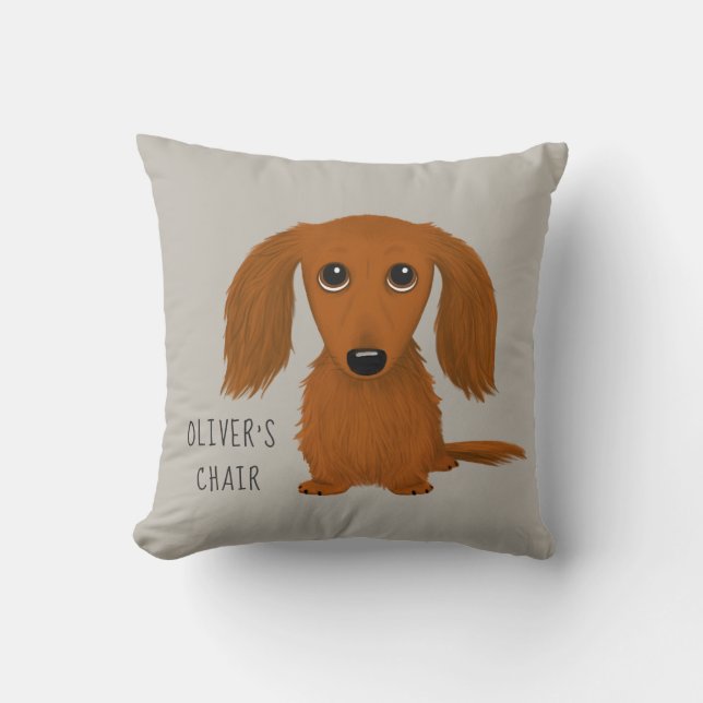 Cojín Decorativo Dachshund rojo de pelo largo| Doxie mate personali (Anverso)