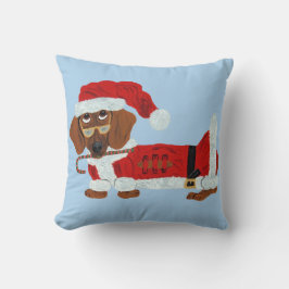 Cojín Decorativo Dachshund Santa con un bastón de caramelo 