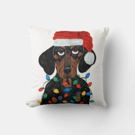 Cojín Decorativo Dachshund Santa enredado en luces de Navidad