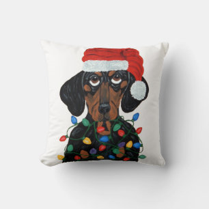 Cojín Decorativo Dachshund Santa enredado en luces de Navidad