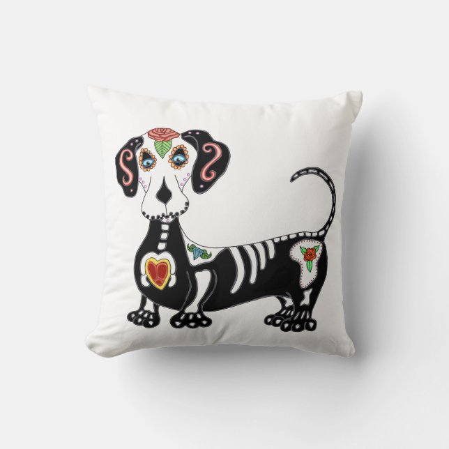 Cojín Decorativo Dachshund Sugar Skull (Anverso)