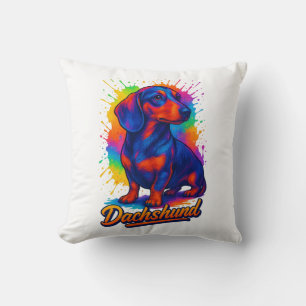 Cojín Decorativo Dachshund vibrante de arte pop – Perro de neón col