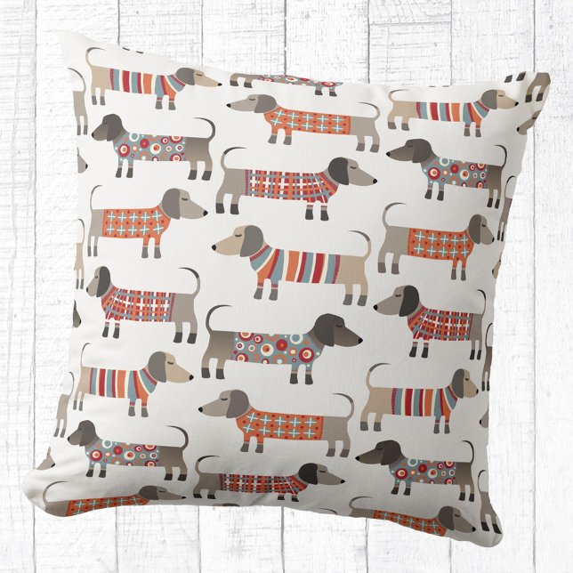 Cojín Decorativo Dachshund Wiener Sausage Dog (Dachshund Wiener Sausage Dog pattern fun throw pillow)