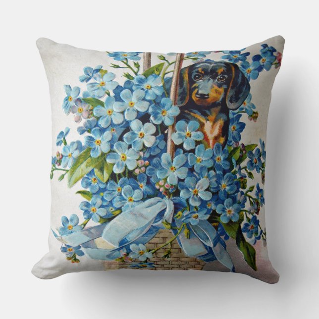 Cojín Decorativo Dachshund y Forget-Me-Nots (Anverso)