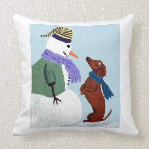 Cojín Decorativo Dachshund y hombre de la nieve