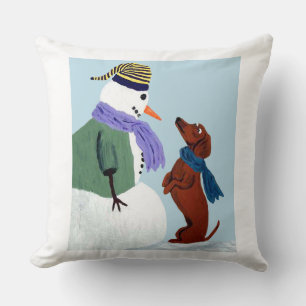 Cojín Decorativo Dachshund y hombre de nieve