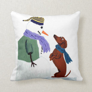 Cojín Decorativo Dachshund y muñeco de nieve