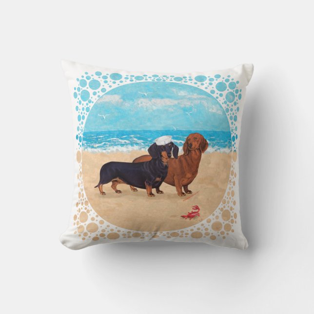 Cojín Decorativo Dachshunds en la playa (Anverso)