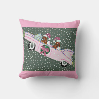 Cojín Decorativo Dachshunds en Navidad en un convertible rosa