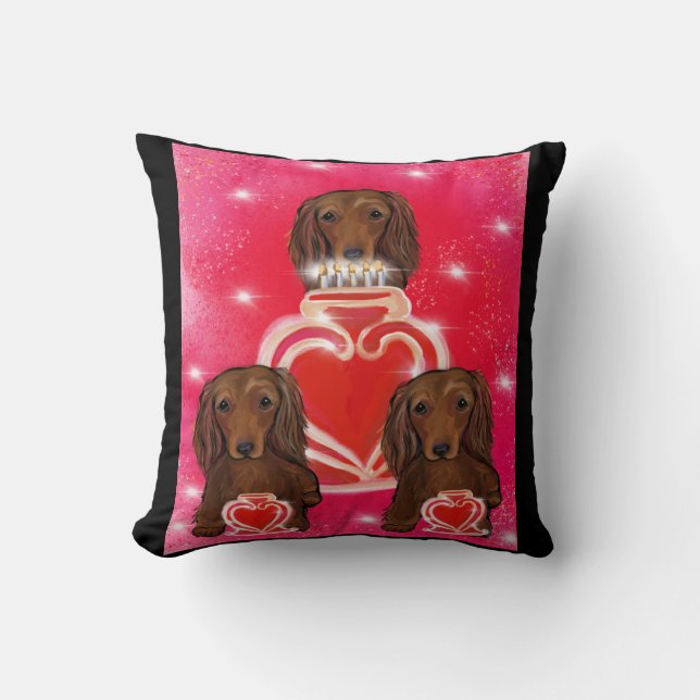 Cojín Decorativo Dachshunds rojos de larga duración (Anverso)