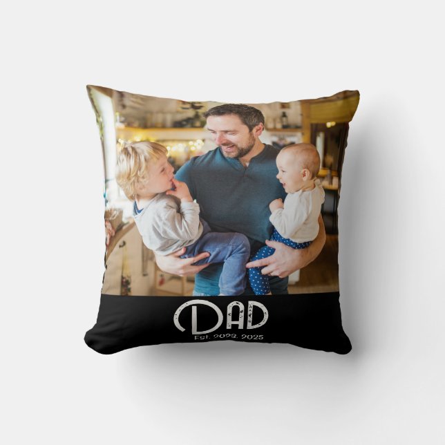 Cojín Decorativo Dad Established Photo Black Grunge Script (Anverso)