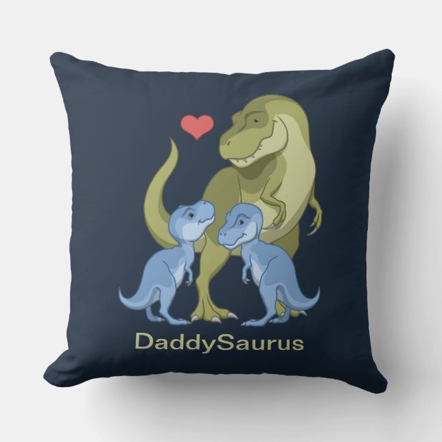 Cojín Decorativo DaddSaurus T-Rex y Twin Baby Dinosaurios Throw P (Anverso)