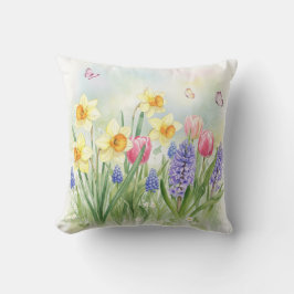 Cojín Decorativo Daffodias, Tulipanes, Hyacintos, Mariposas Pillow