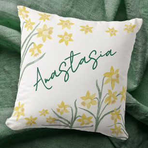 Cojín Decorativo Daffodil Personalizado Mes de Cumpleaños de Marzo