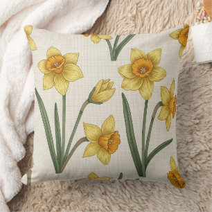 Cojín Decorativo Daffodil Spring Floral en suave amarillo y verde 5