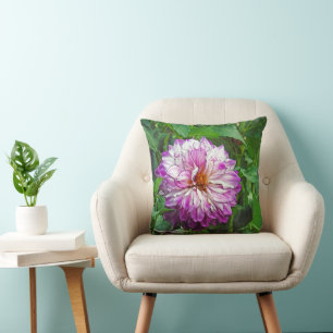 Cojín Decorativo Dahlia blanca y púrpura