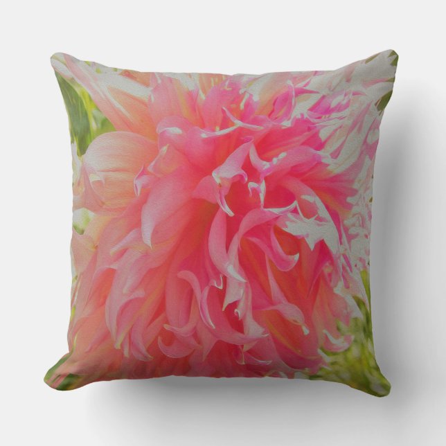 Cojín Decorativo Dahlia decorativa elegante de coral y rosa (Anverso)