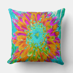 Cojín Decorativo Dahlia Decorativa Naranja Tropical y Rosa Caliente