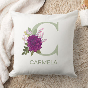 Cojín Decorativo Dahlia Floral Burdeos Alfabeto Letra Monograma O